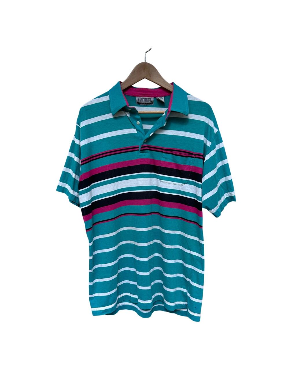 Vintage Knightsbridge Striped Polo Shirt Teal Paper Thin Men’s L 90s
